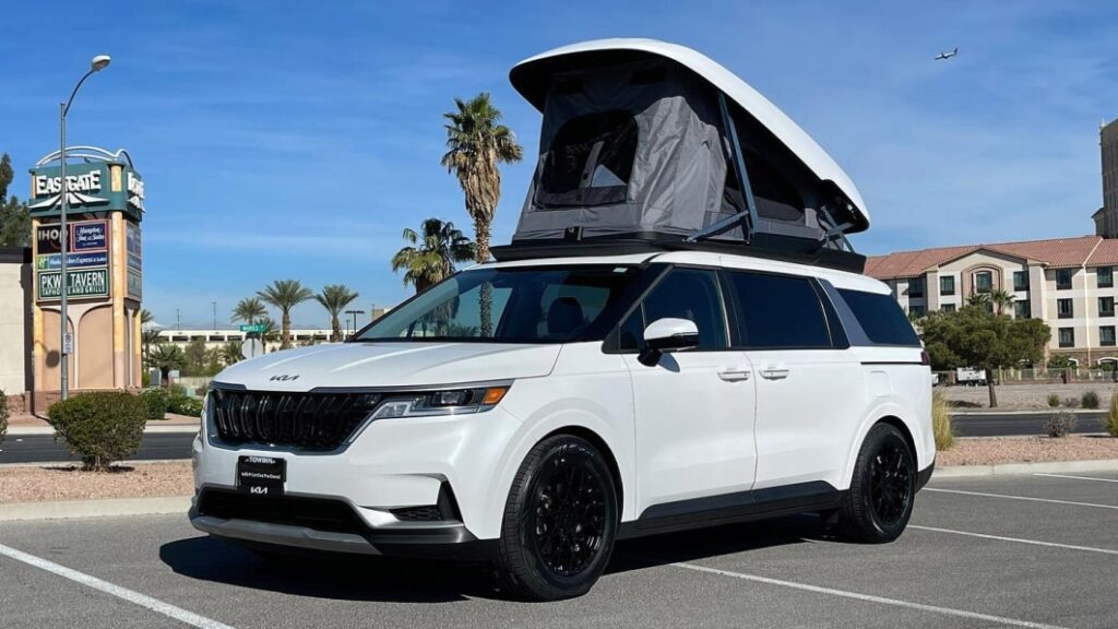 Kia Carnival rooftop pop-up tent turns minivan into sleek camper