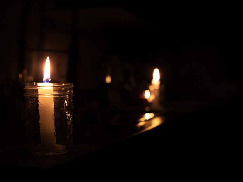 Candles on kitchen counter during power outage