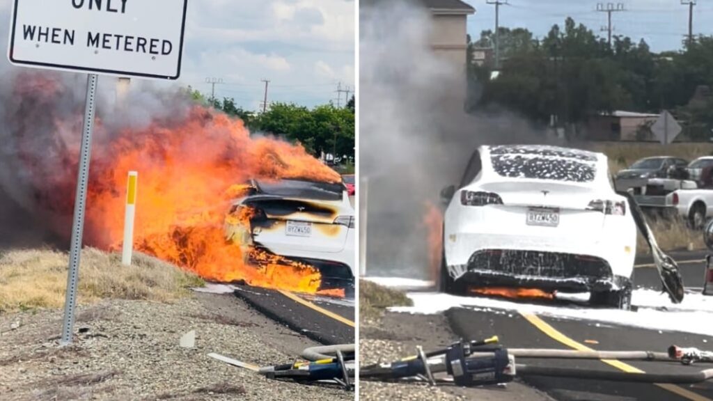 A man whose Tesla Model Y caught fire says customer service told him to haul the burned husk to their service center