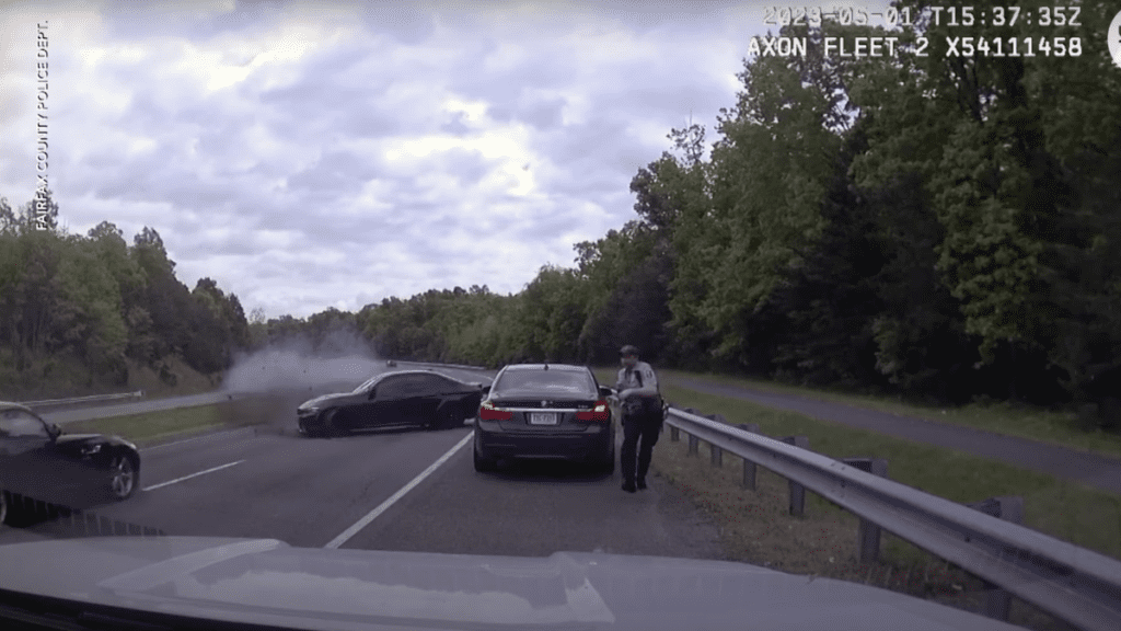 Cop Escapes 120 MPH Out-Of-Control Car at the Last Possible Moment