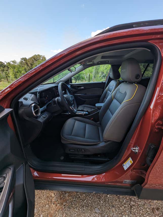 A view of the driver's seat of the 2024 Chevy Trax, as taken from the side