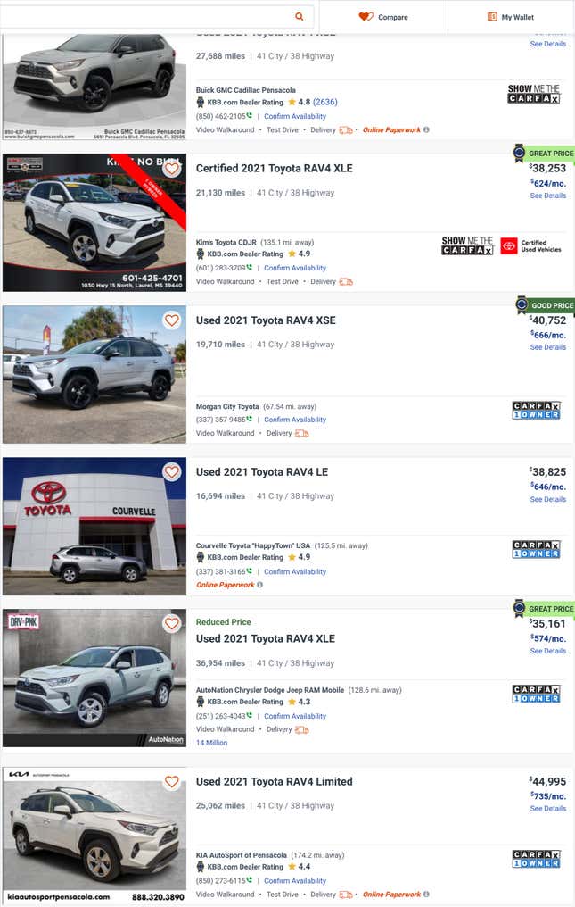 Autotrader multiplie listings of used RAV4 HYbrids