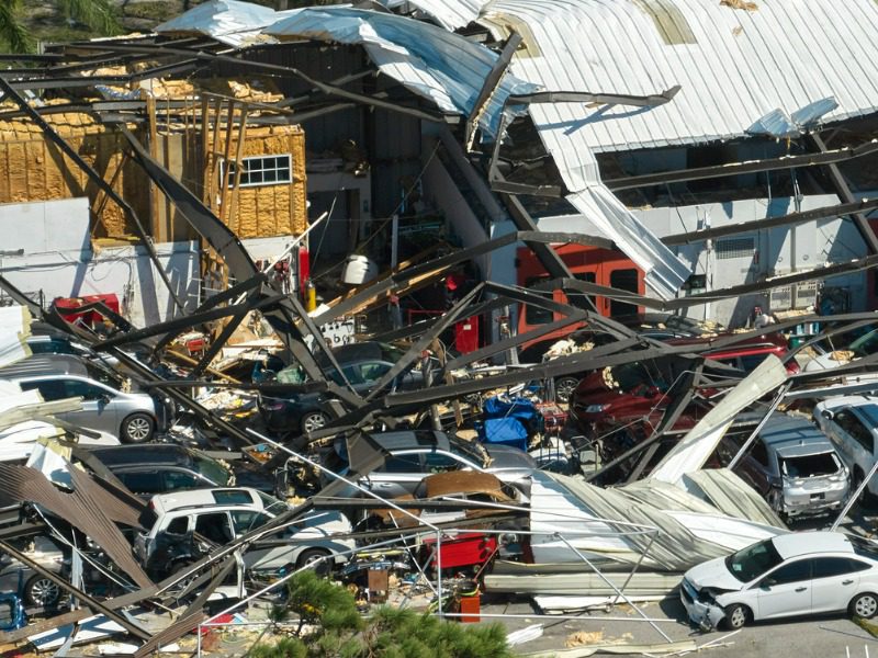 Industrial building destroyed by a hurricane, NatCat