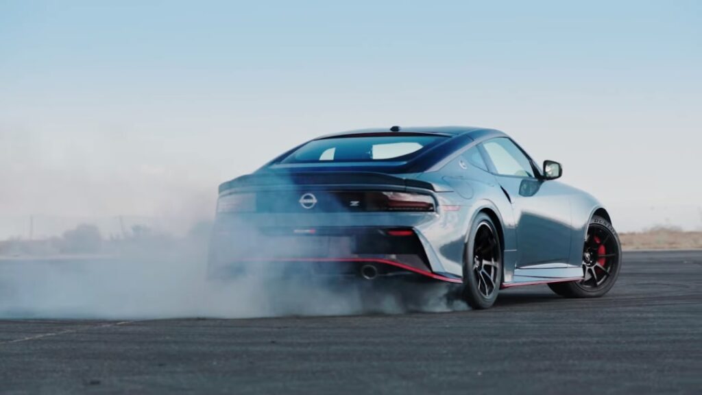 Nissan Z Nismo shown slaying its rear tires sideways in preview video