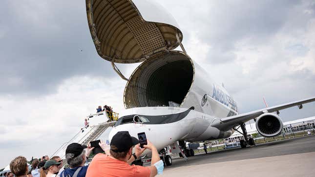 A photo of a Beluga aircraft with its cargo door open. 