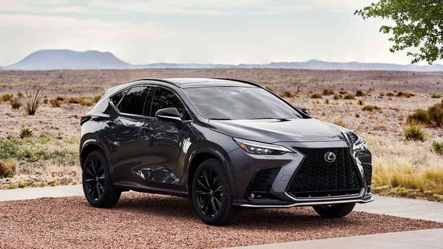 A photo of a grey Lexus NX SUV. 