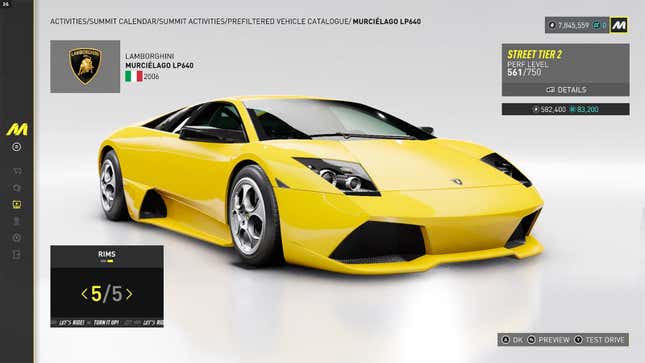 An image of a Lamborghini Murcielago in the showroom in The Crew Motorfest.