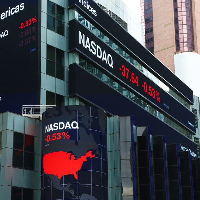 Nasdaq on illuminated boards in Times Square.