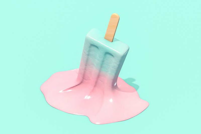 3d rendering of melting Ice cream stick, Popsicle, Minimal summer on colorful background