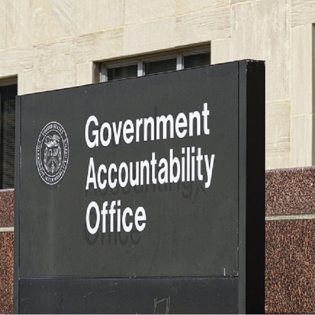 The GAO sign at the GAO building in Washington