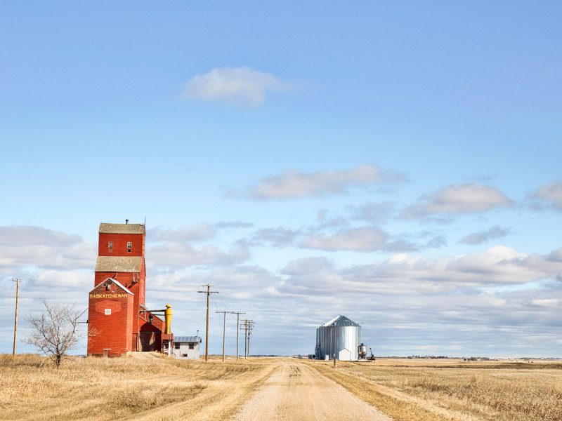 Wooden grain storage elevator in Saskatchewan