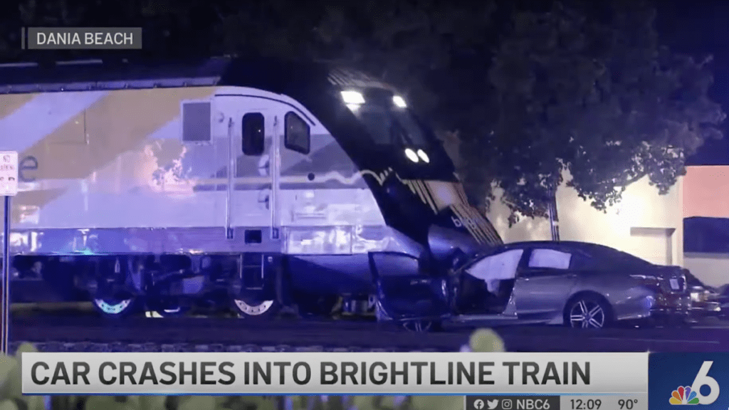 Watch A Brightline Train Hit A Car Lost On Its Tracks Head On