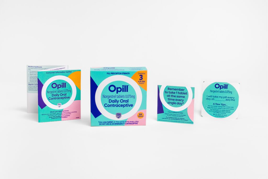 A photo of packaging and instructions for Opill, a newly-approved over the counter birth control medication.