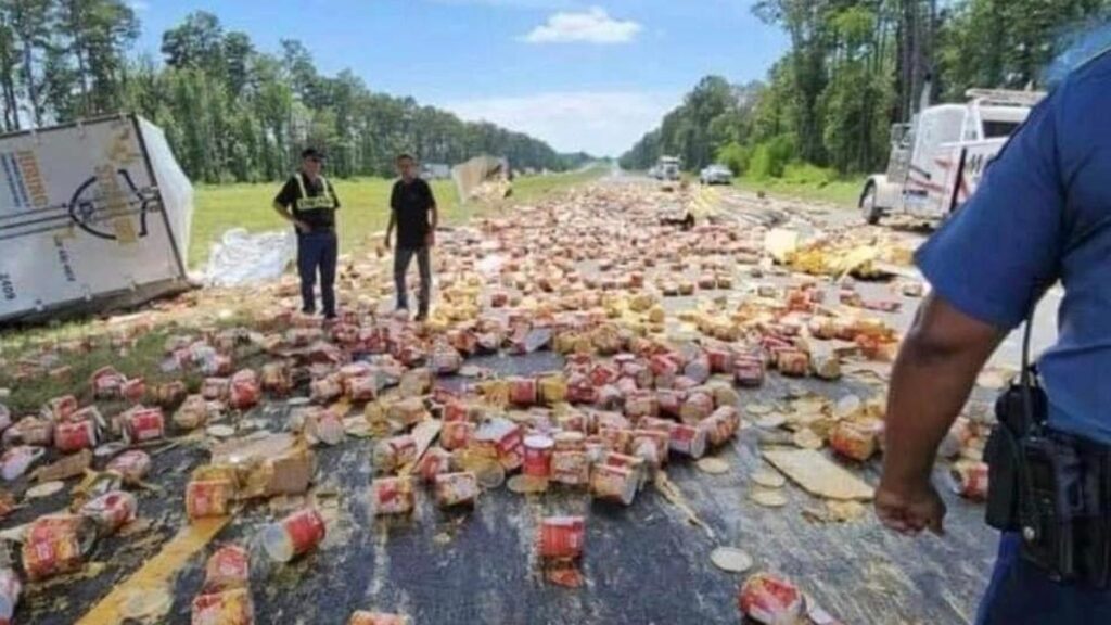 Truck Spills Cans Of Nacho Cheese All Over Arkansas Highway