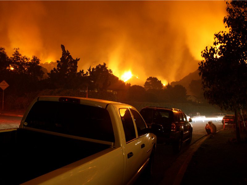 Neighbourhood on fire at night