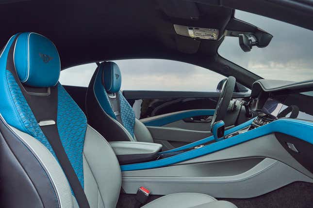 Interior of Bentley Batur with gray and blue leather accents