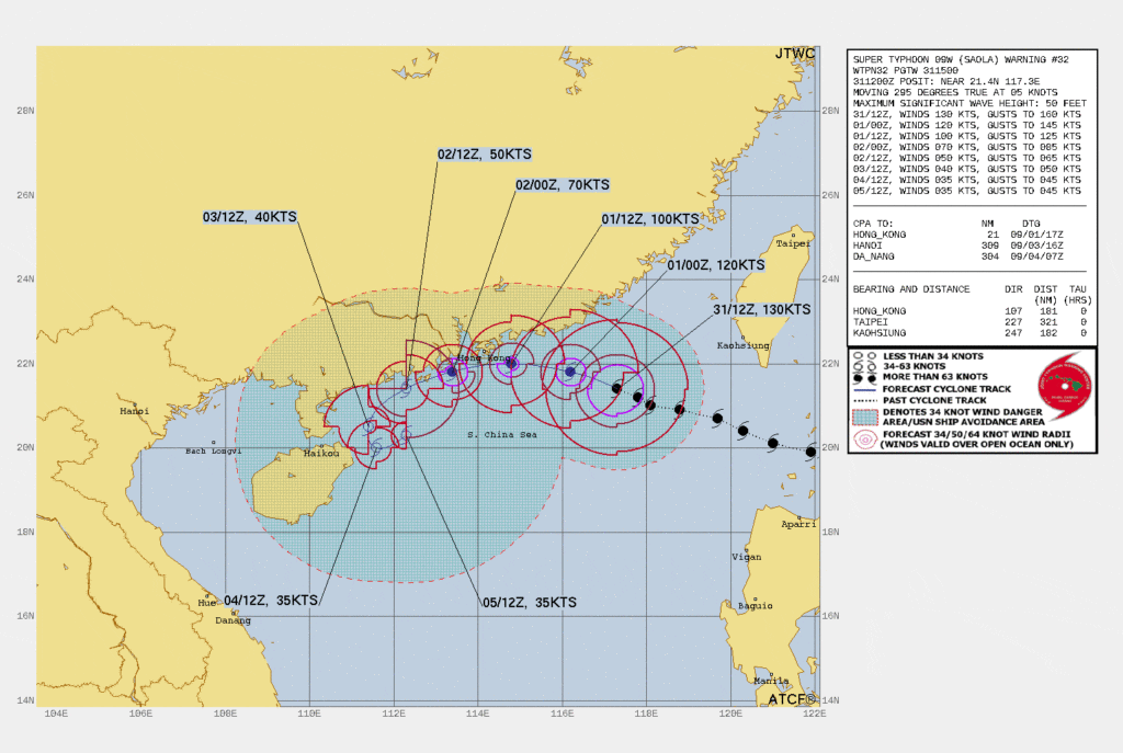 Super typhoon Saola forecast path and track