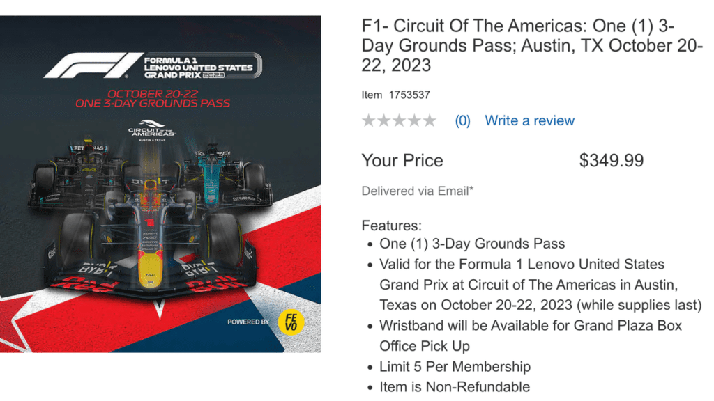 Formula 1 Is Selling United States Grand Prix Tickets At Costco Now
