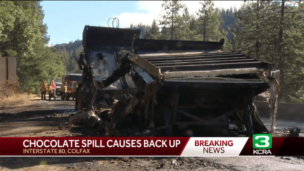 Semi-Truck Carrying 40,000 Pounds Of Chocolate Catches Fire In California