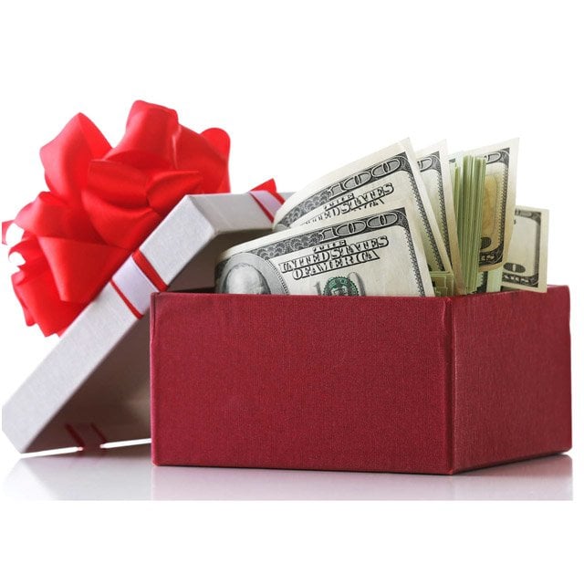 Gift box filled with money