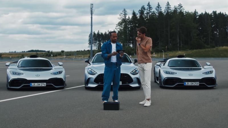 Watch F1 drivers Lewis Hamilton and George Russell toy around at the AMG Playground