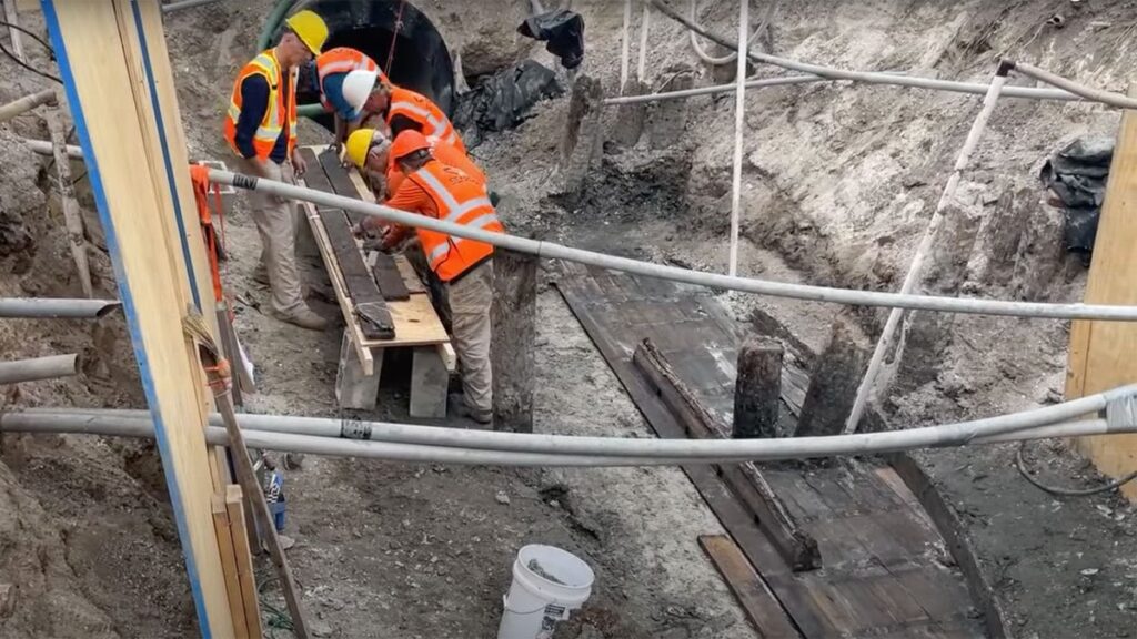 Florida Roadworks Crew Uncovers 1800s Fishing Boat Buried Eight Feet Underground