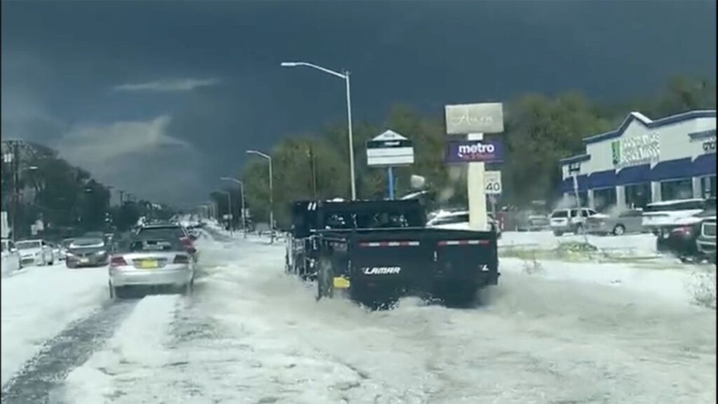 Roads Flooded With Rivers Of Hail After New Mexico Storm