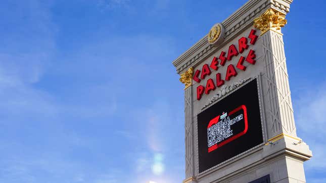 A photo of an F1 advert outside Caesar's Palace. 