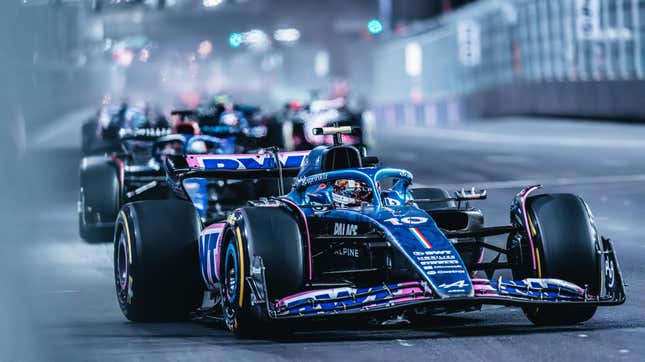 Esteban Ocon racing during the Las Vegas Grand Prix