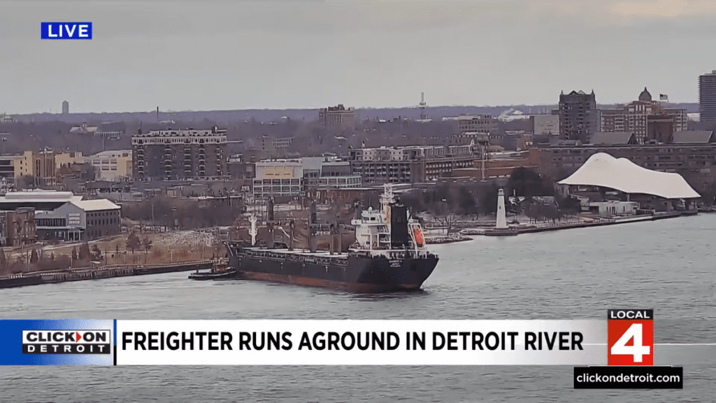 A 623-Foot Long Freighter Ran Aground In The Detroit River