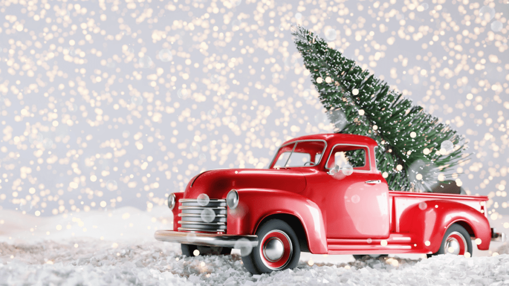 This Little Red Truck Hauling A Christmas Tree Is Everywhere