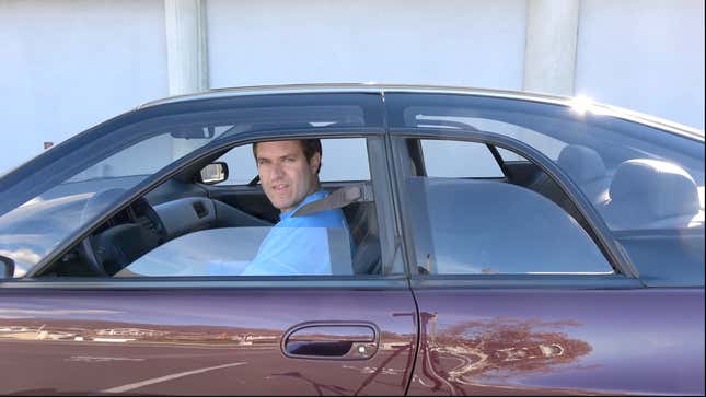 Doug Demuro demonstrating the funky half windows on the Subaru SVX. They're split so the top portion of the windows remains stationary even when the lower half rolls down.