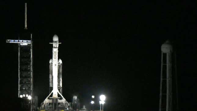  A SpaceX Falcon Heavy rocket carrying the X37-B space plane sits at pad 39A at the Kennedy Space Center in Cape Canaveral, Florida, United States on December 11, 2023. 