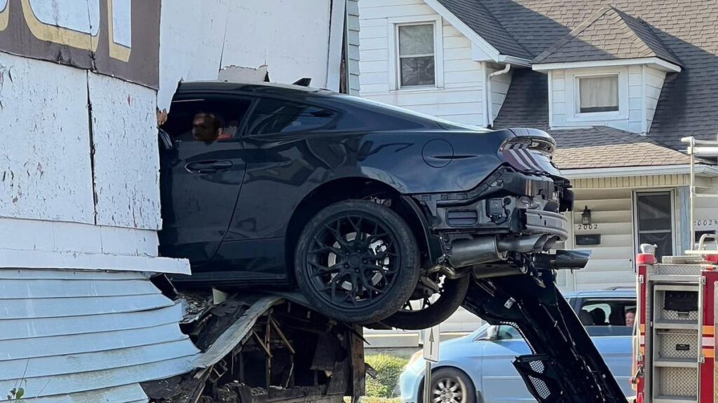 Mustang Driver Manages To Launch Himself Directly Into A House