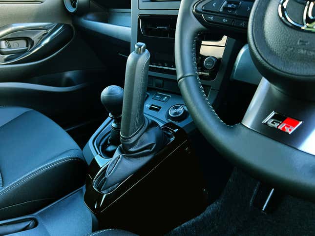 Detail shot of the Toyota GR Yaris' vertical handbrake