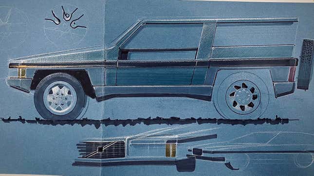 Side view sketch of a 1970s Volvo SUV concept