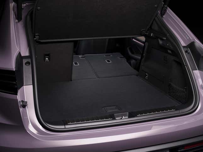 A lavender 2024 Porsche Macan EV's cargo area