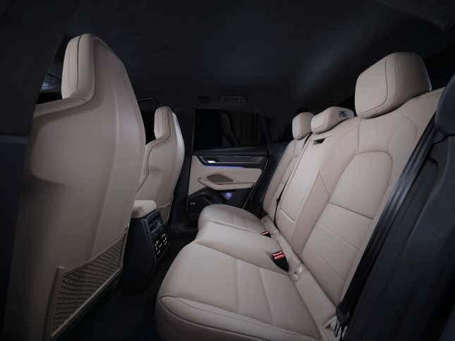 The beige back seat of a 2024 Porsche Macan EV