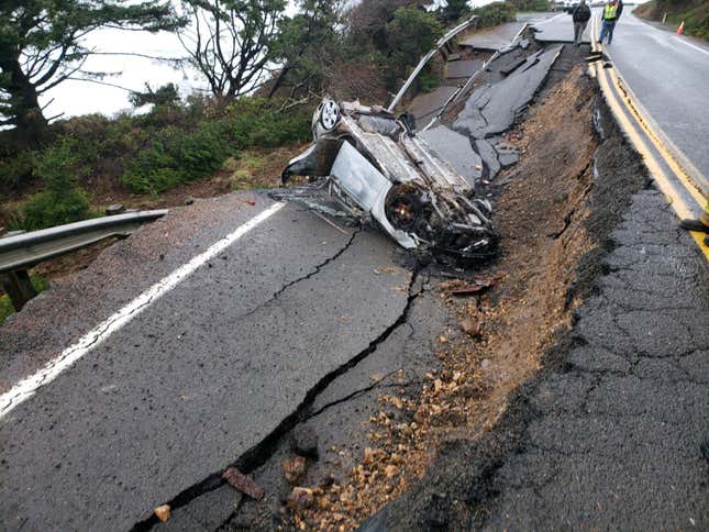 Image for article titled Driver Removes &#39;Road Closed&#39; Sign, Promptly Discovers Why The Road Was Closed