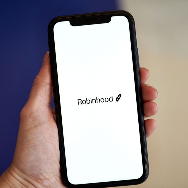 The Robinhood logo on a smartphone