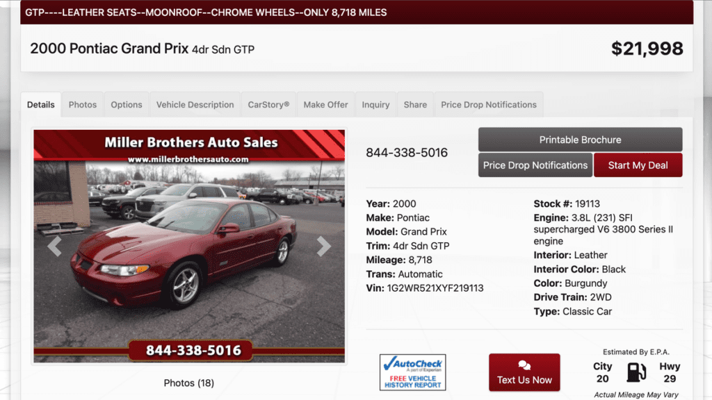 This Low-Mileage 2000 Pontiac Grand Prix GTP Can Be Yours For Just $22,000