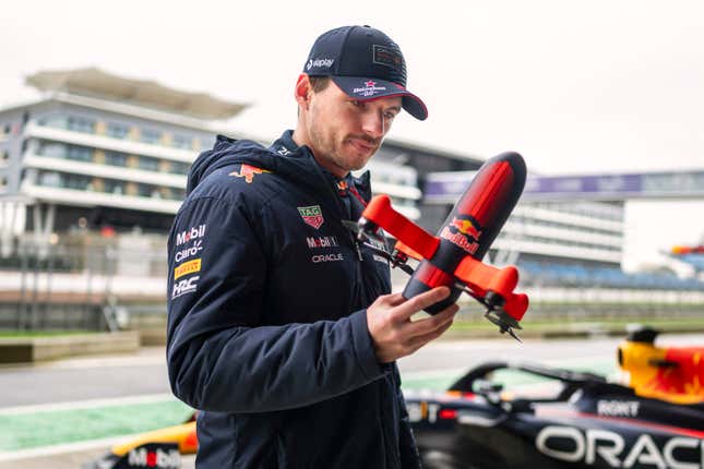 Image for article titled The World&#39;s Fastest Drone Showcased Max Verstappen&#39;s New F1 Car