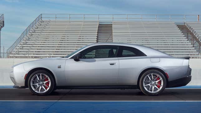 Side view of a silver 2024 Dodge Charger Daytona EV