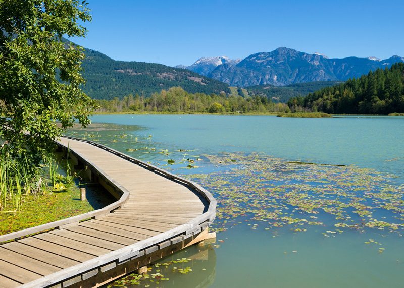 Boardwalk trail at One Mile Lake in Pemberton, BC