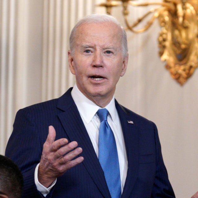 President Joe Biden in the State Dining Room of the White House