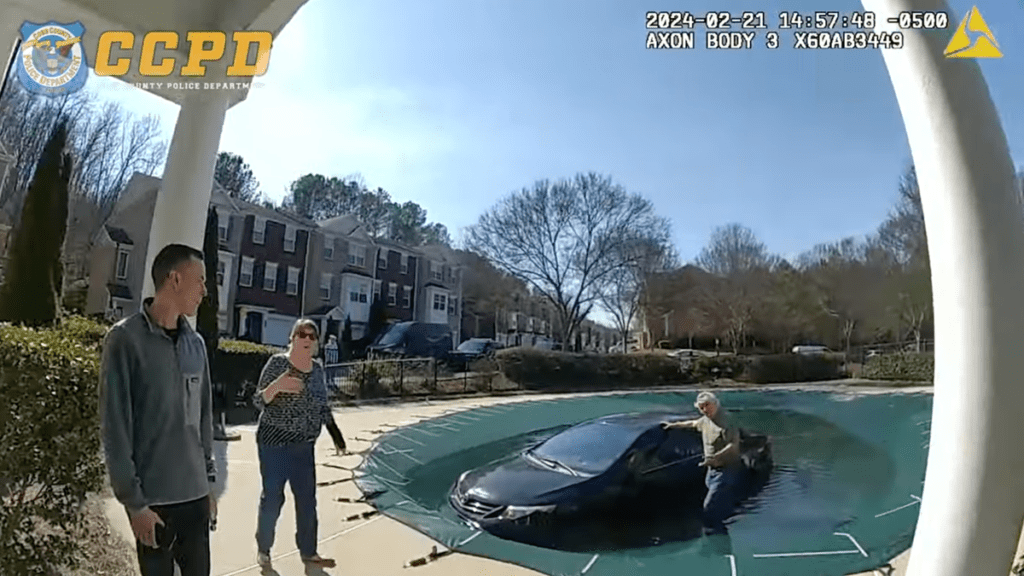 Woman's Car Get Stuck On Top Of Pool Cover After Medical Emergency