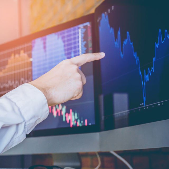 An advisor pointing at charts on a computer screen