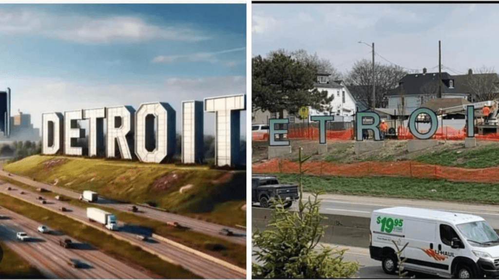 Detroiters Angry Over $400,000 'Hollywood' Style Freeway Sign After Being Tricked By AI Generated Image