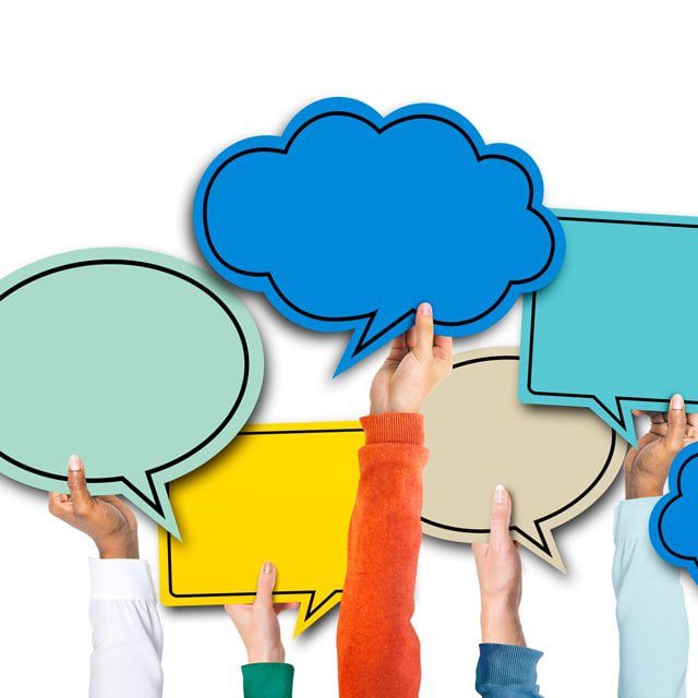 Group Hands Holding Speech Bubbles