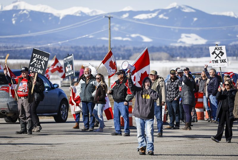 Carbon tax protesters on the Trans Canada highway near Cochrane, Alta.